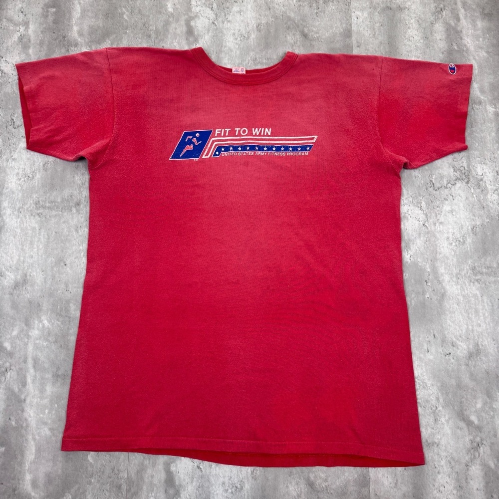 Vintage Champion USA Army Fitness T-Shirt Mens XL Red Military Gym 70s 80s